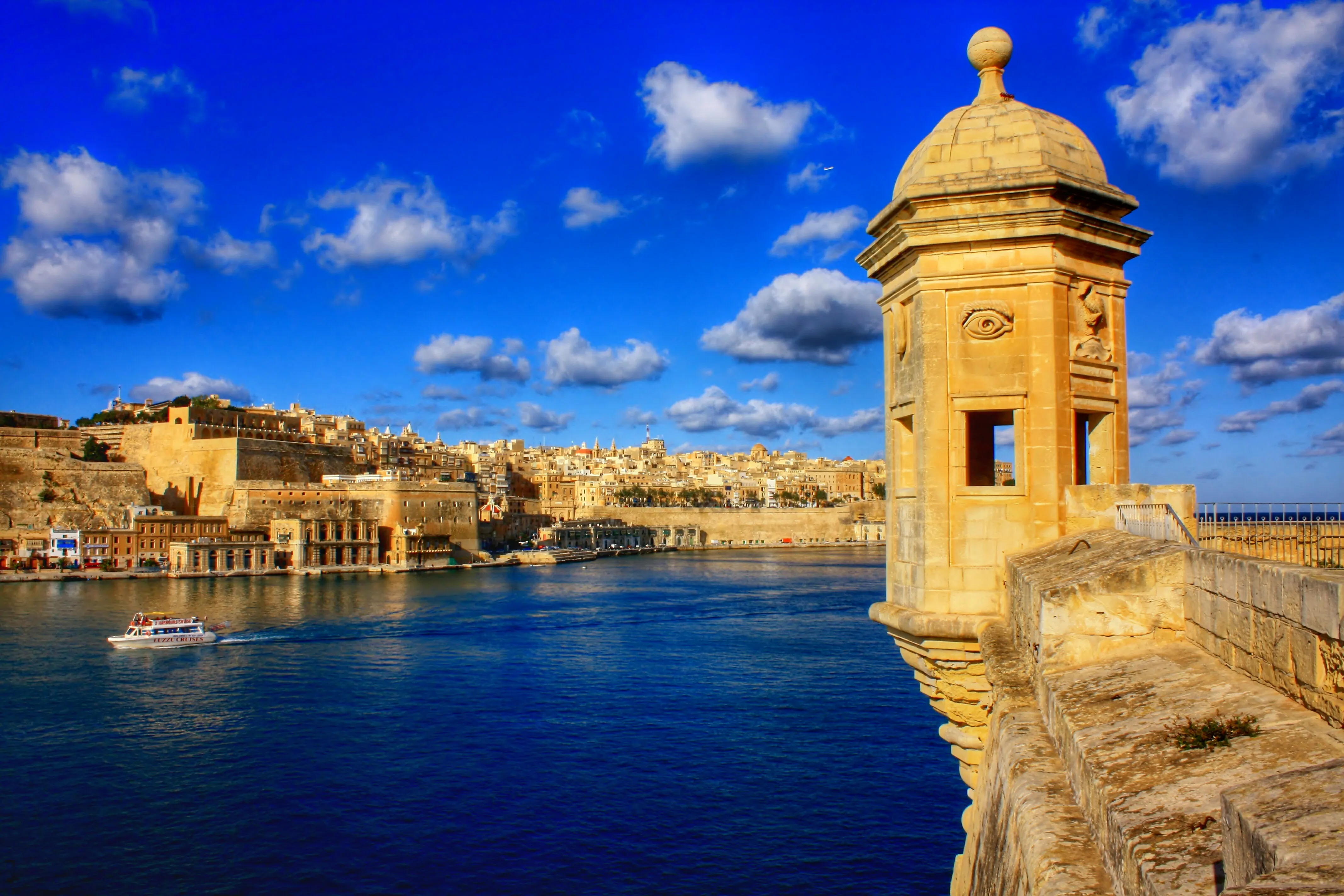 The Vedette watchtower in Senglea, looking across the Grand Harbour to Valletta